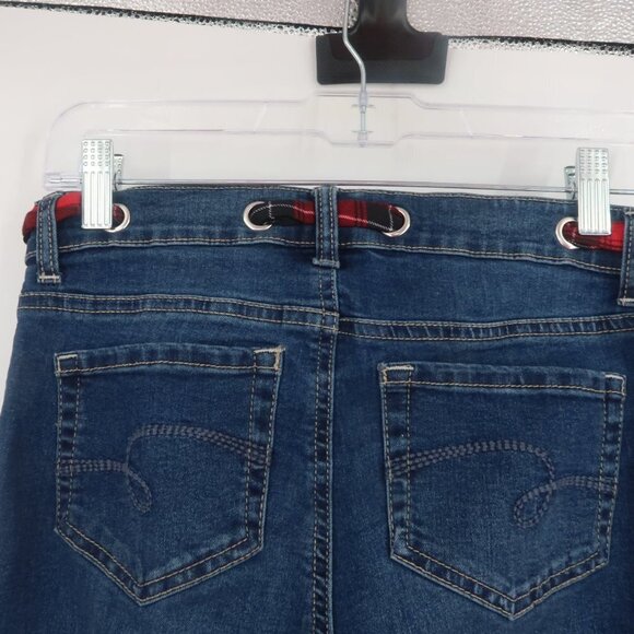 Justice Girls Distressed Skinny Jeans with Plaid Belt Size 14 - Picture 8 of 12